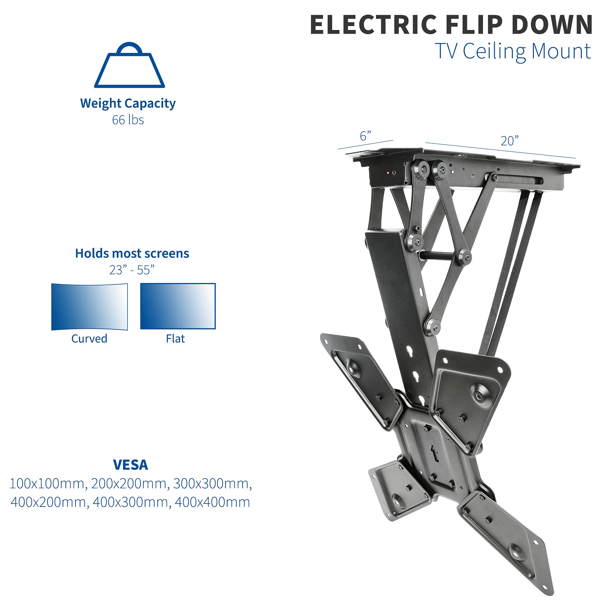 VIVO Electric Ceiling TV Mount for 23 to 55 inch Screens, Flip Down Motorized Pitched Roof VESA