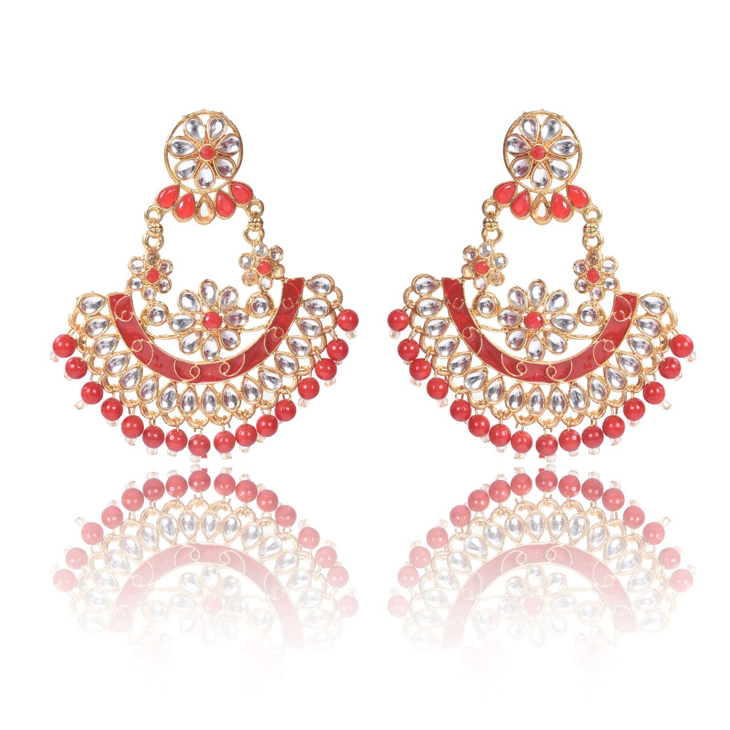 Nilus Collection Big Chandbali Jhumka Wedding Party Collection for Women (Red) (B0BTM2485S) Amazon Price History, Amazon Price Tracker