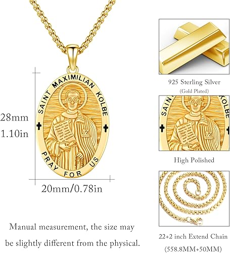 Vista 281 de Collar con colgante de plata de ley 925 con medalla de San Patrón, joyería religiosa para hombres y mujeres, con cadena de acero inoxidable 316L