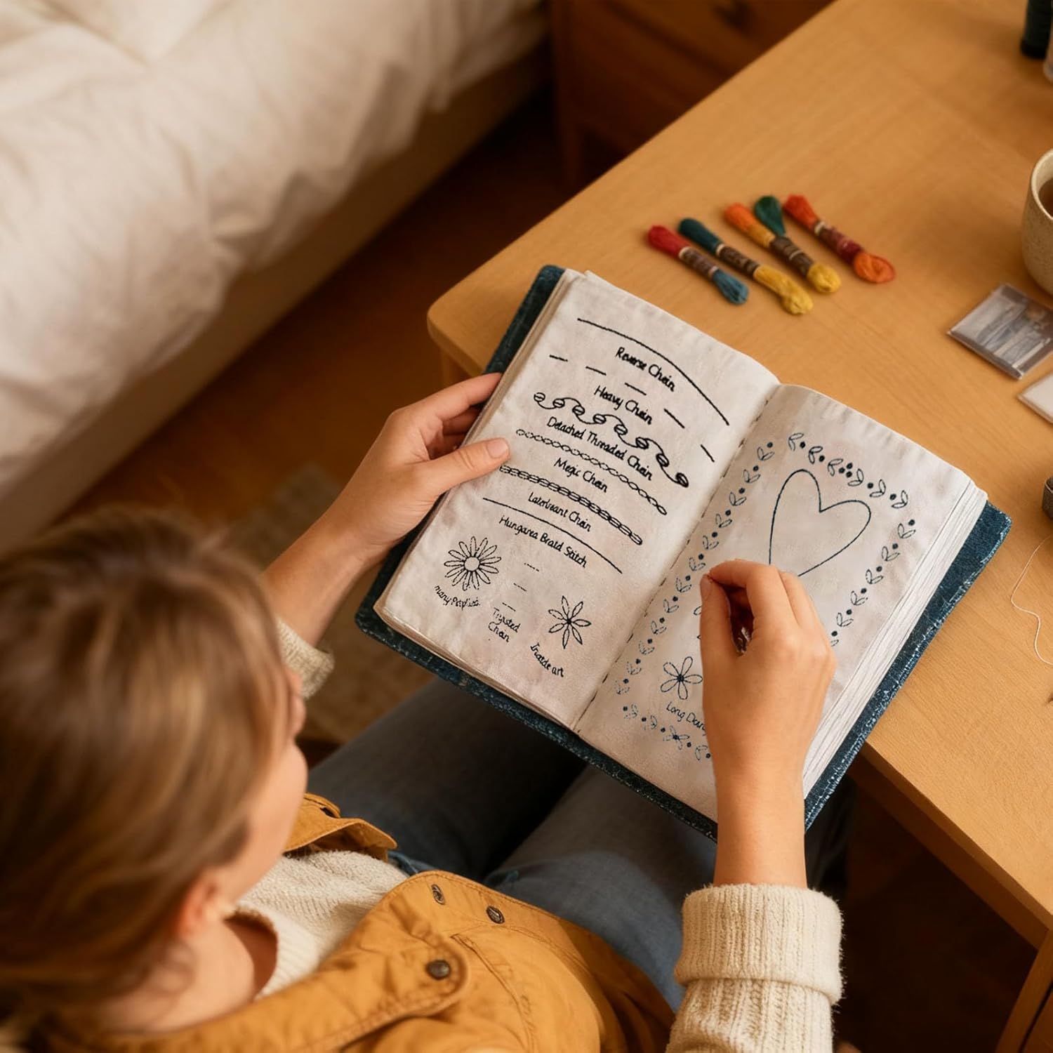 Pishengfa DIY Stitch Book, Embroidery Stitch Book, DIY Sewing Books, EmbroideryS Books of Stitches, with 86/128 Sewing Tips for Beginners, Unique Embroidery Handmade Gifts (Grey) - Image 3