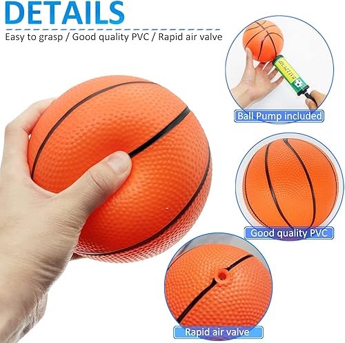 Miniatura 45 de Juego de 40 mini pelotas de baloncesto inflables de 6 pulgadas, juego de baloncesto pequeño de PVC para colocar sobre la puerta, juegos de aro