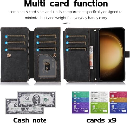 Miniatura 6 de Funda tipo cartera cruzada para Samsung Galaxy S23 5G con ranuras para tarjetas de piel sintética, función atril, cierre magnético, con cremallera,