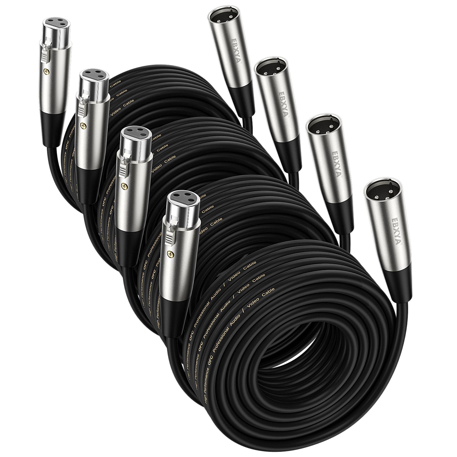 EBXYA XLR Cable 20ft 4 Pack - Mic Cables Balanced XLR Male to Female Suitable for Microphones, Radio Station, Stage Lighting, Black