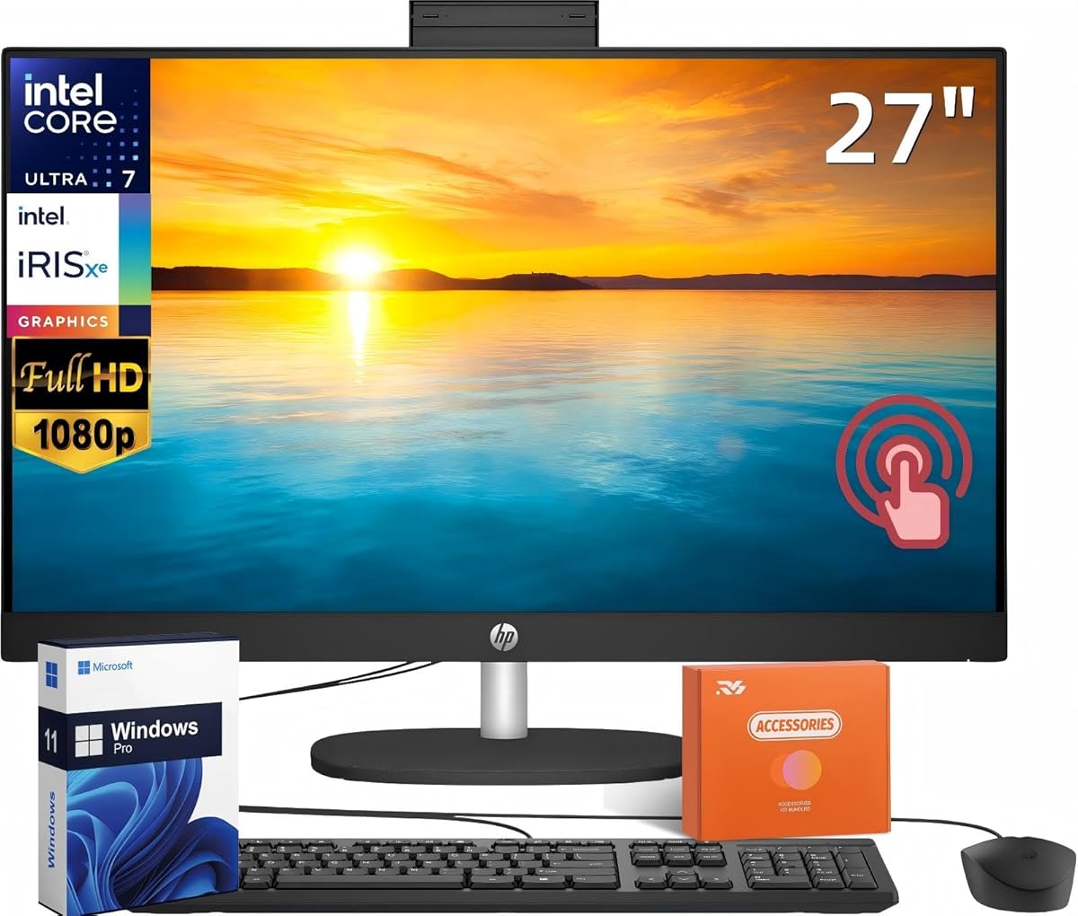 HP 27" FHD Touchscreen Business All-in-One Desktop Computer, Intel 12-Core Ultra 7 155U (Beats i7-1355U), 64 GB DDR5 RAM, 1 TB SSD, Intel Iris Xe Graphics, Wired KB & Mouse, Wi-Fi 6, Windows 11 Pro : Electronics