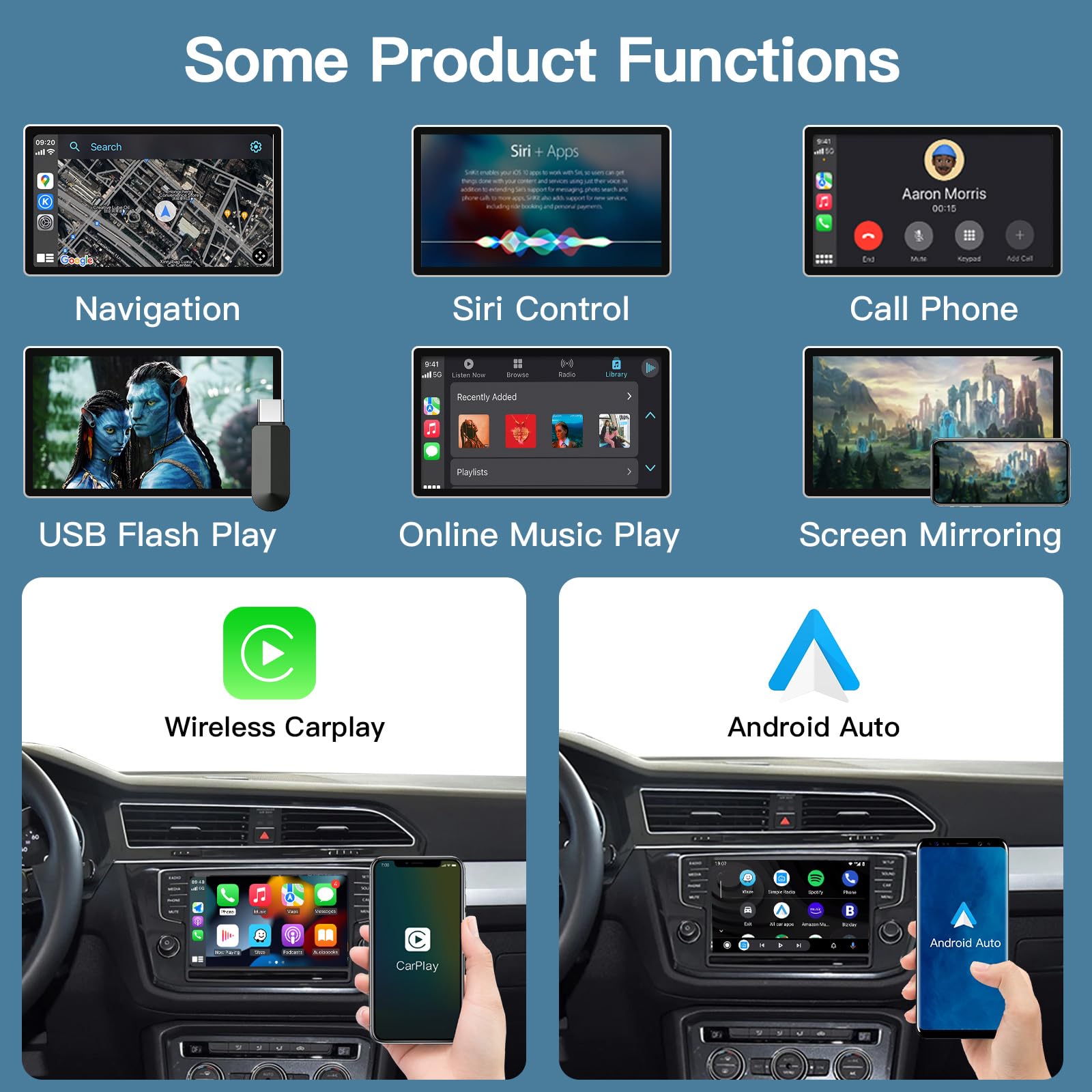 Drahtloses CarPlay und Android Auto Modul Fuer Volkswagen Skoda Octavia Golf 7 Polo Passat sowie Seat Leon GTI mit MIB/MIB2 System I Unterstuetzt Mirrorlink und OEM Fahrzeugfunktionen