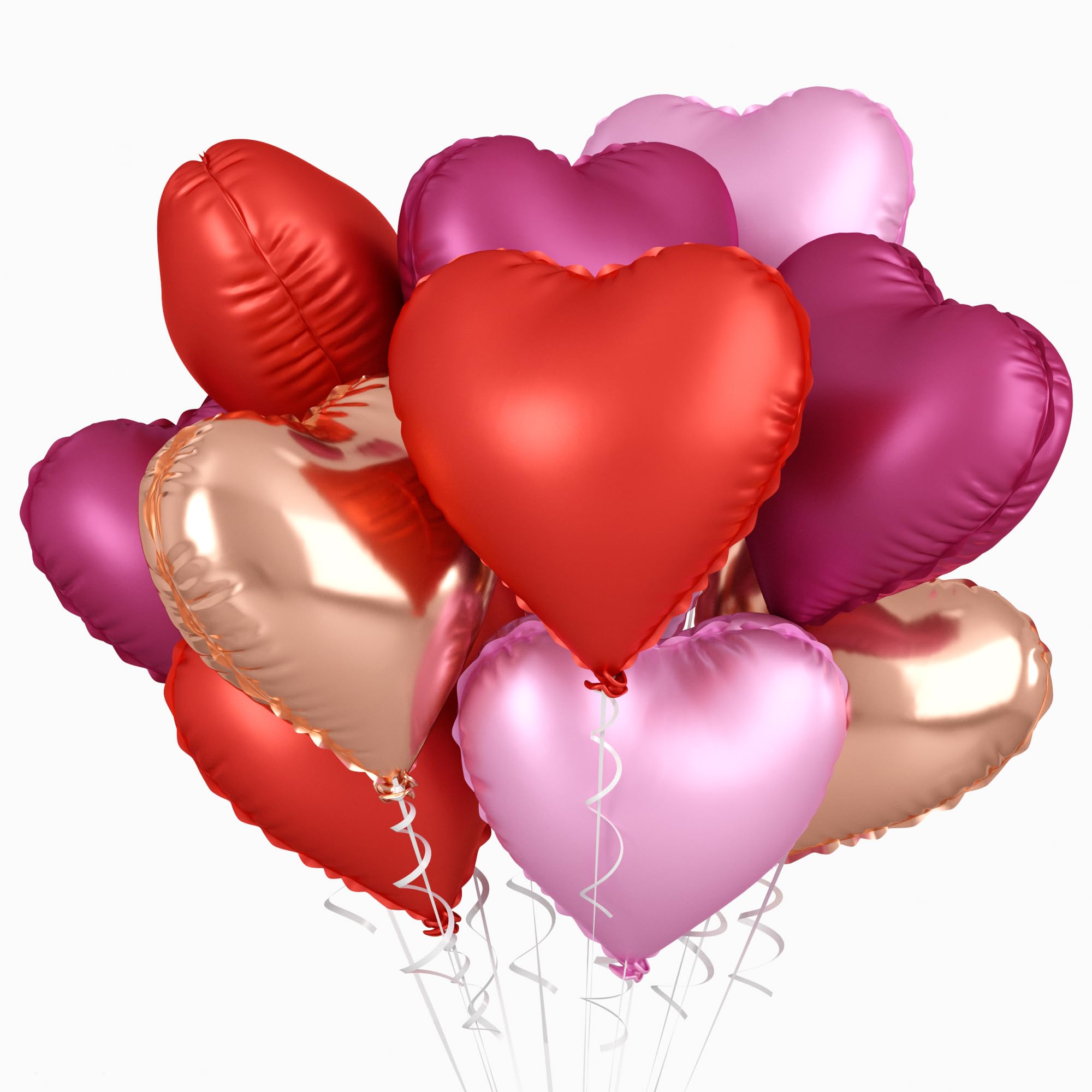 Rose Gold Heart Foil Balloon Bouquet – 10-Pack For Valentine's Day, Birthday, Or Party Decor