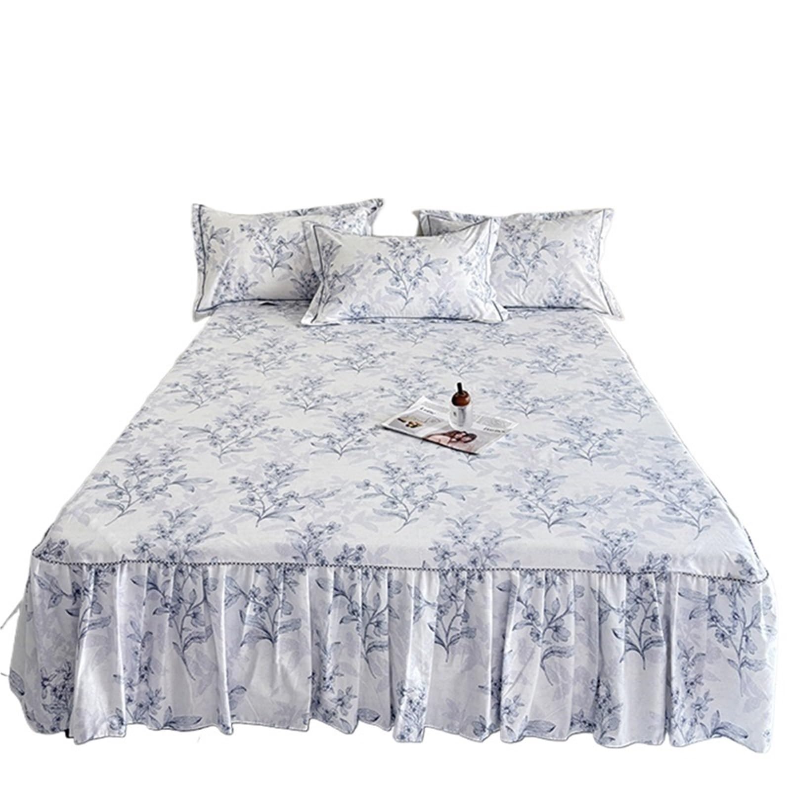 Ruffled Bedspread 1pc Floral Style Bed Skirt Bedspread Cover Home Ruffles Linen Falda De Cama (No Pillowcase)(F,King 180x220cm 1pc)
