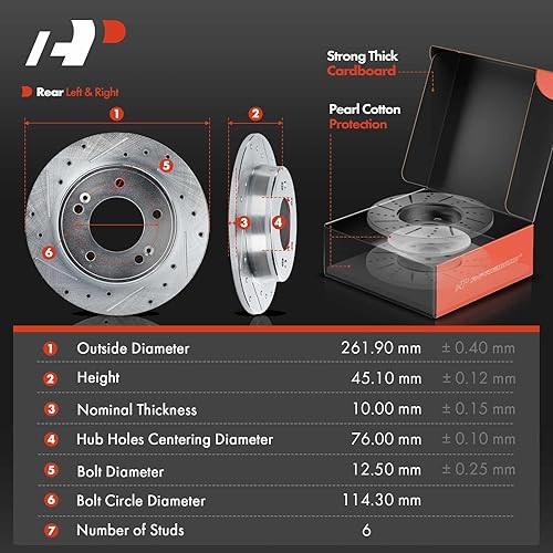 Miniatura 10 de A-Premium Kit de rotores de freno de disco sólido trasero de 10.31 pulgadas (10.311 in) + pastillas de cerámica compatibles con modelos