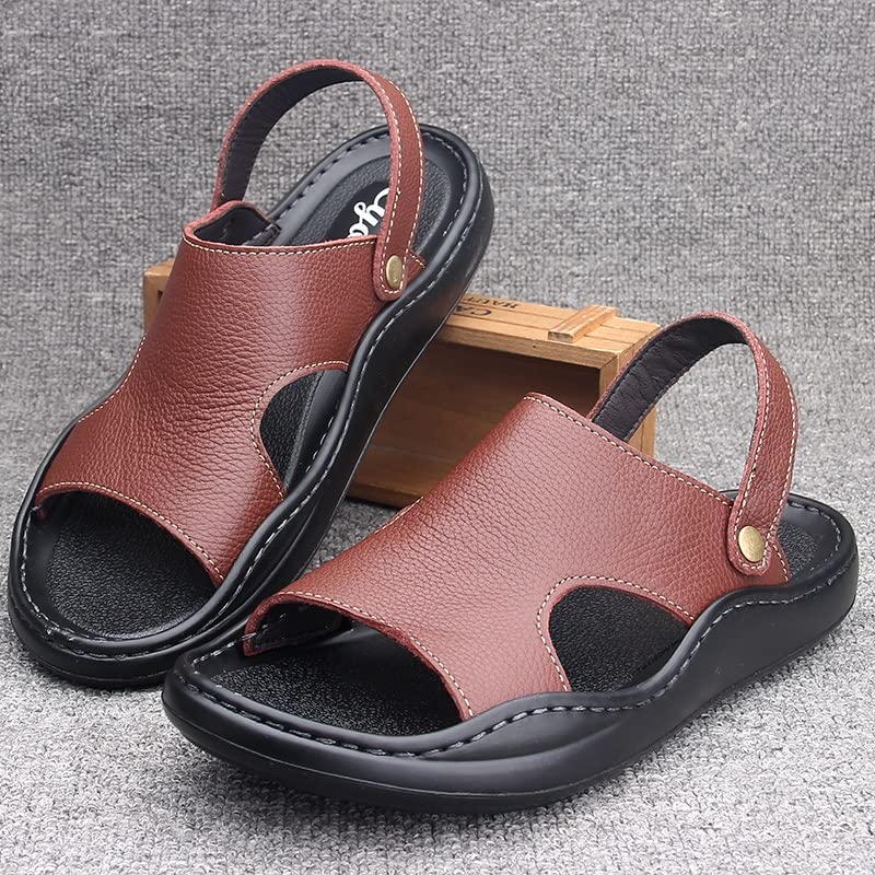 Men's Sandals Fashion Leather Men Beach Shoes Outdoor Casual Lightweight Sandal Slippers(D,44 Code)3