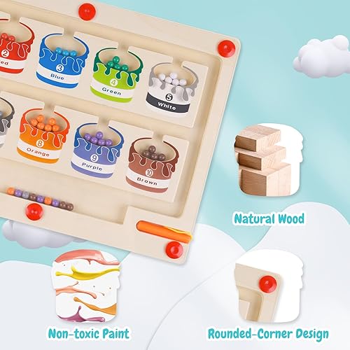 Miniatura 4 de Hafeehafi Magnetic Color and Number Maze,Wooden Magnetic Counting Puzzles Board,Preschool Learning Educational Game Toys for Toddler,3+ Year Old