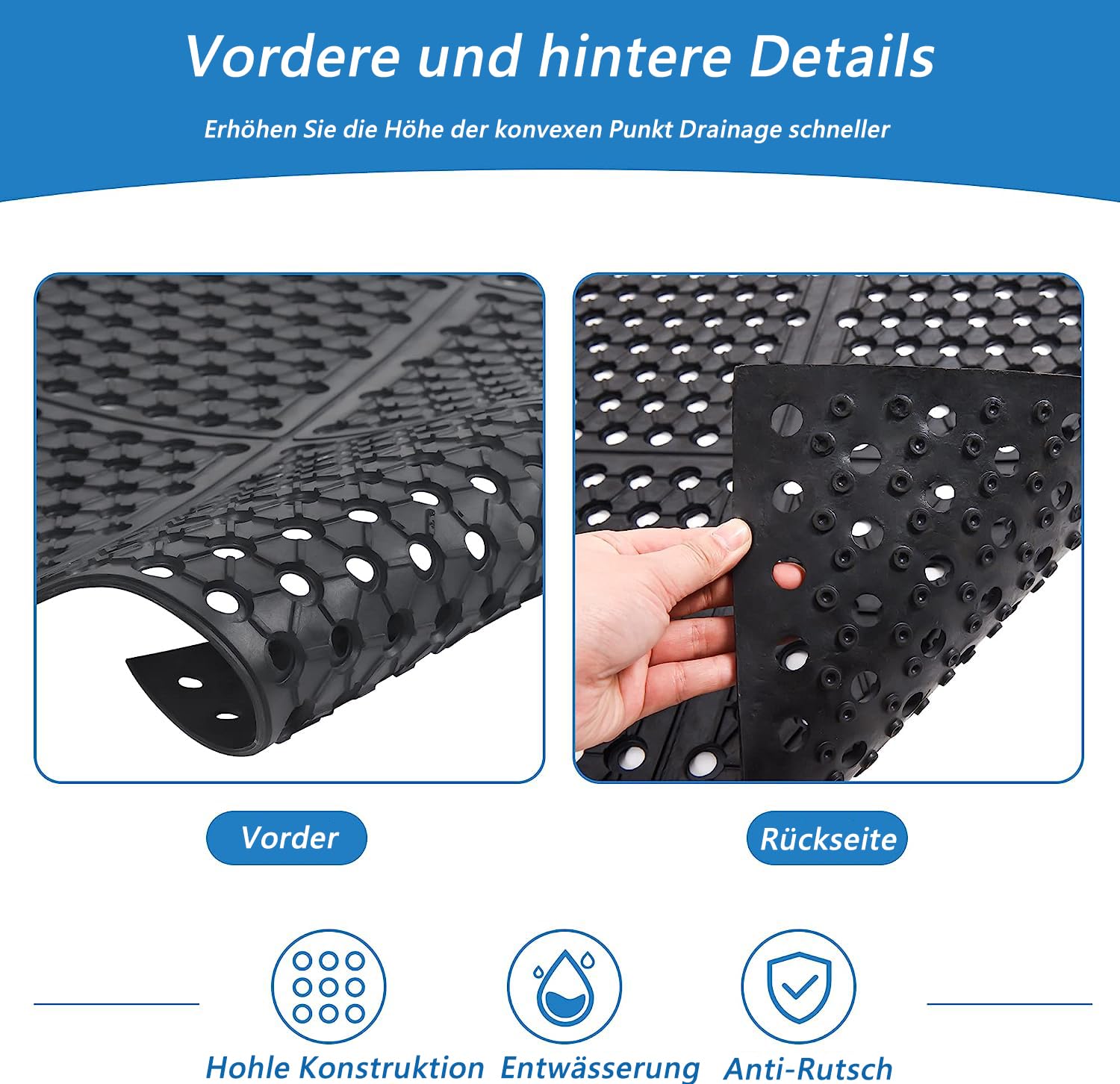 Gummimatte Ringgummimatte Wabenmatten Große Gummi-Eingangsmatten für den Außenbereich rutschfest Fußmatte gelochte Fussmatte Outdoor Teppich Antirutschmatte Schmutzfangmatte 90 x 210 cm