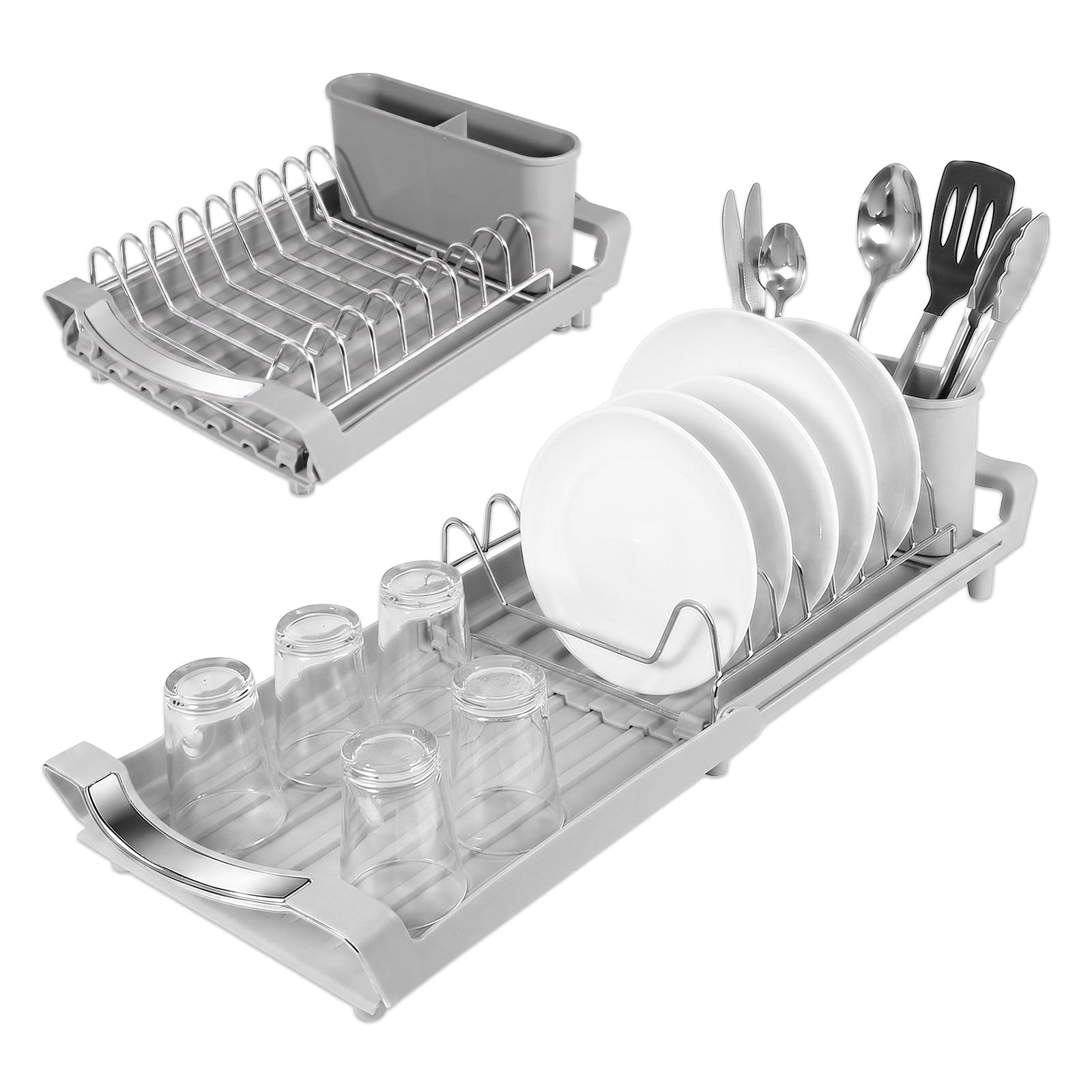 Spares2go Expandable Stainless Steel Dish Drainer Drying Sink Rack (Grey)