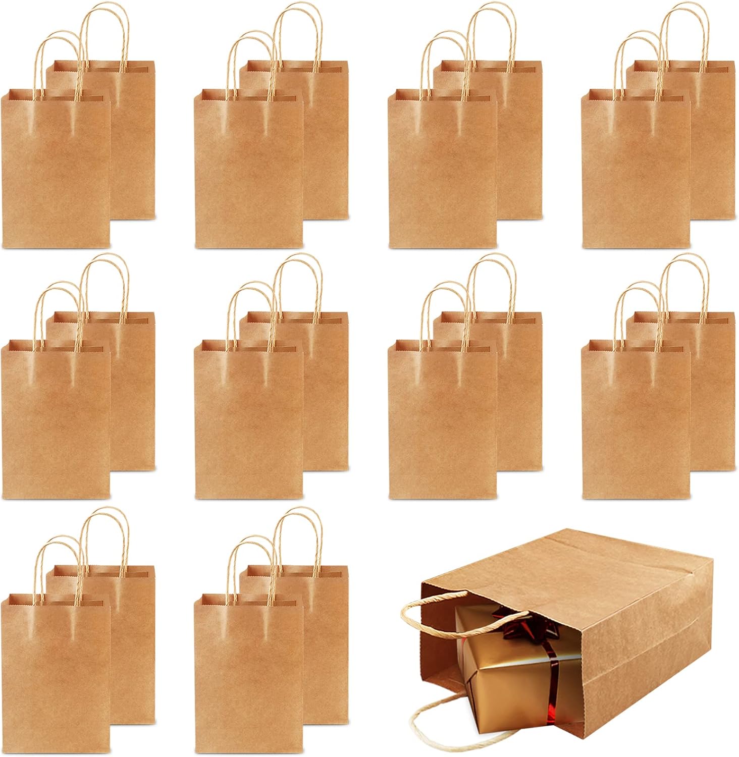 50 Sacchetti Di Carta Kraft Con Manici - 18x23x8.5 Cm - Ecologici E Riutilizzabili Per Regali O Shopping - Foto 5