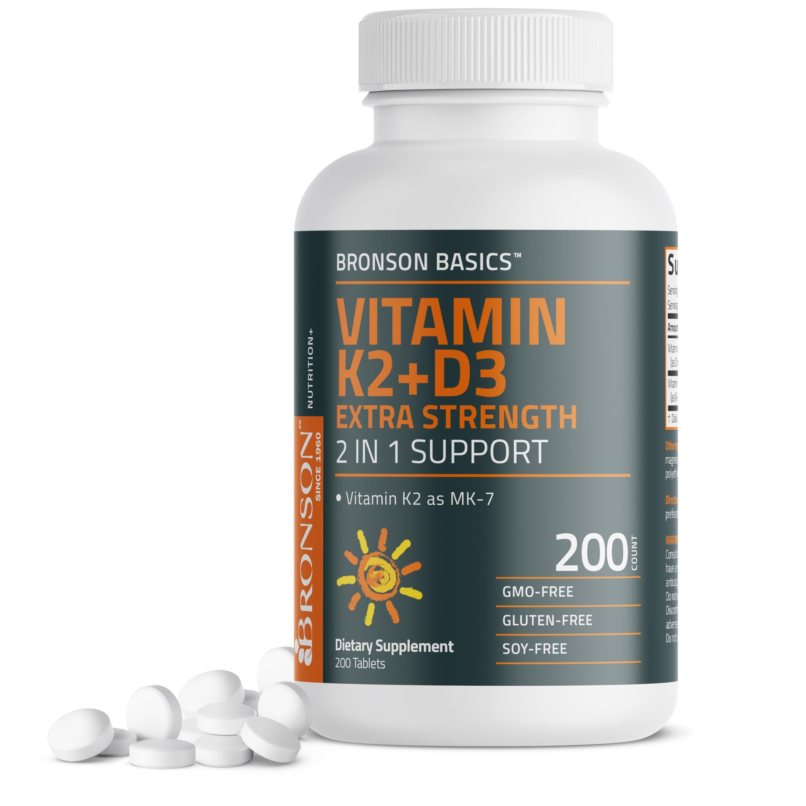 Bronson Vitamin K2 MK-7 + D3 10,000 IU Extra Strength, 200 Tablets 200 Count (Pack of 1)