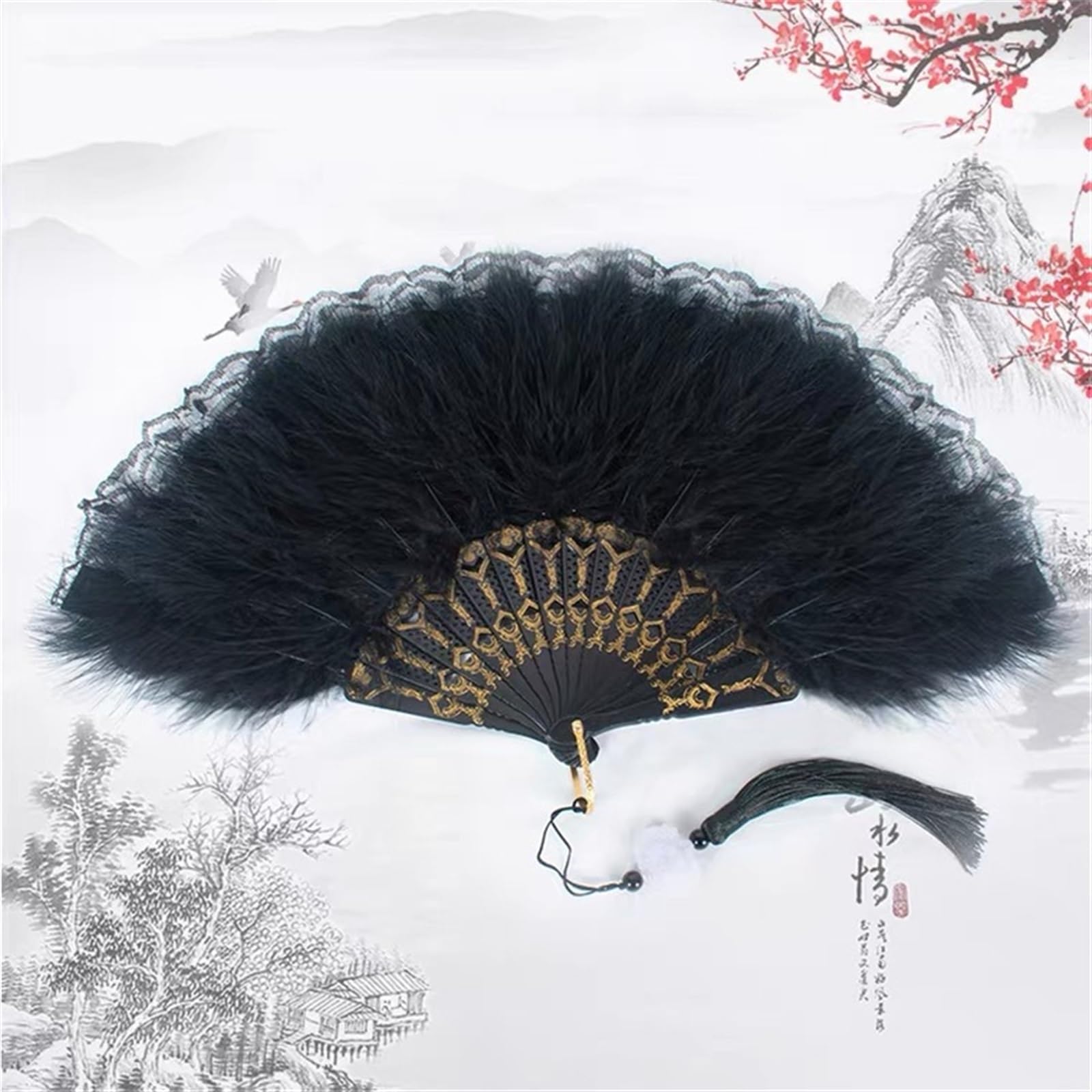 Éventail pliant en dentelle de plumes pour sublimer vos soirées et danses