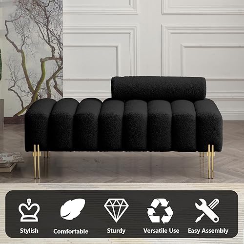 Miniatura 7 de Aoowow Banco otomano para dormitorio, pie de cama, con canal, rectangular, de 53.2 pulgadas de largo, tela de peluche, banco de entrada, reposapiés