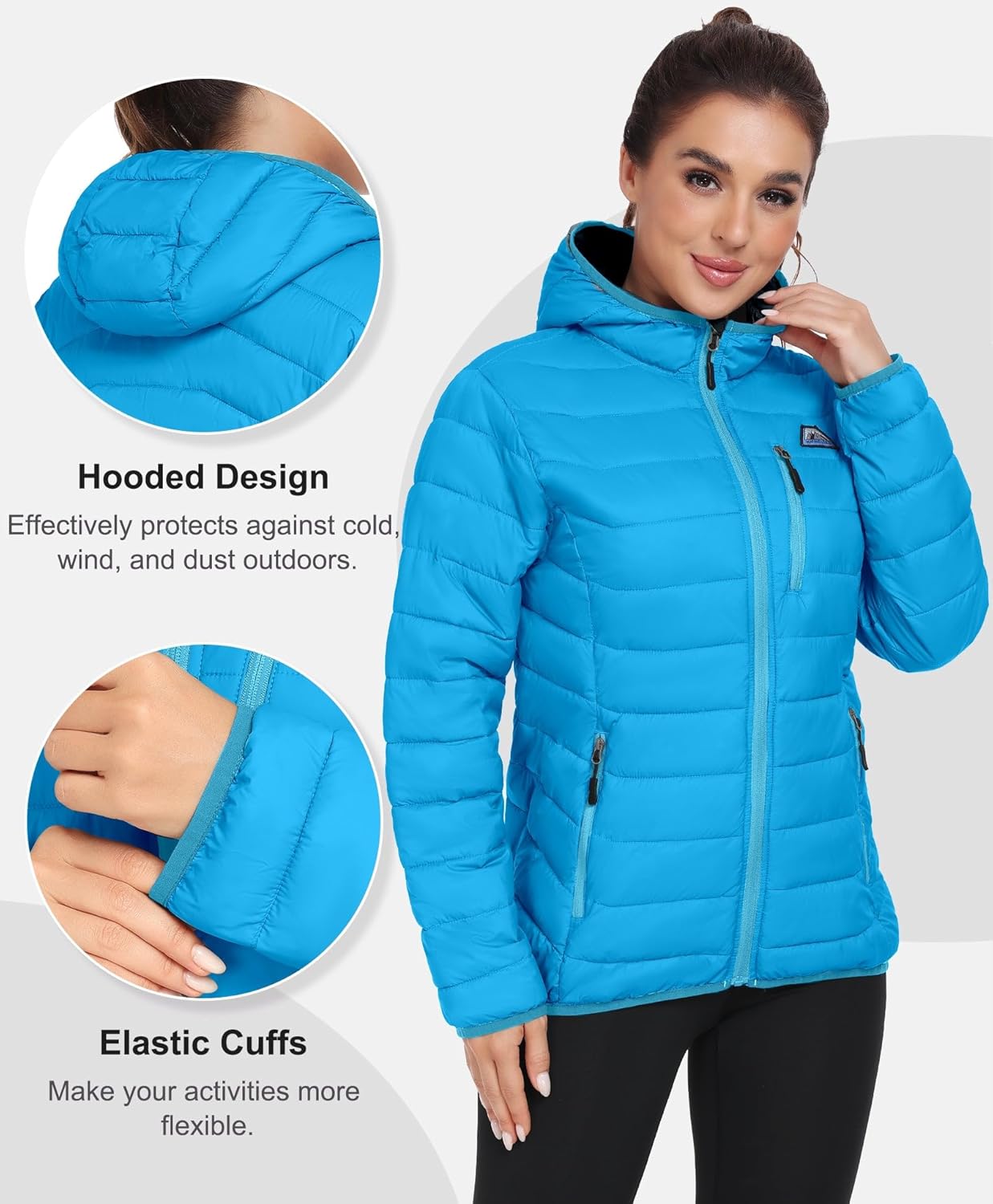 Mapamyumco Women's Packable Puffer Jacket Winter Lightweight Water-Repellent Quilted Coat with Hood and Zip Pocket