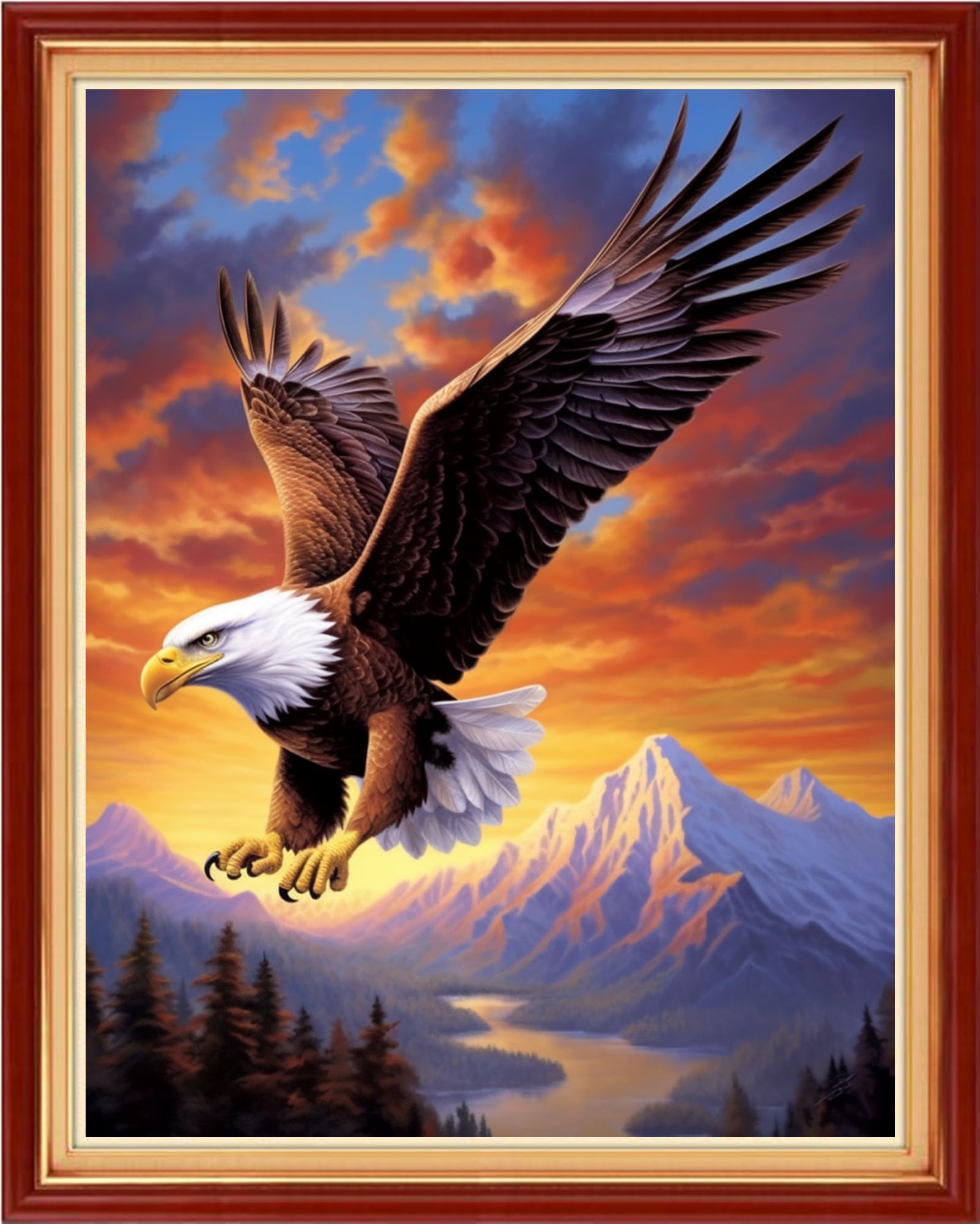 DMCVIVR Stamped Cross Stitch Kits for Beginners Adults Needlepoint Kits for Beginners Embroidery Kits for Adults Crossstitch Kit for Beginners 11CT-Sunrise Eagle 16x20 inchs