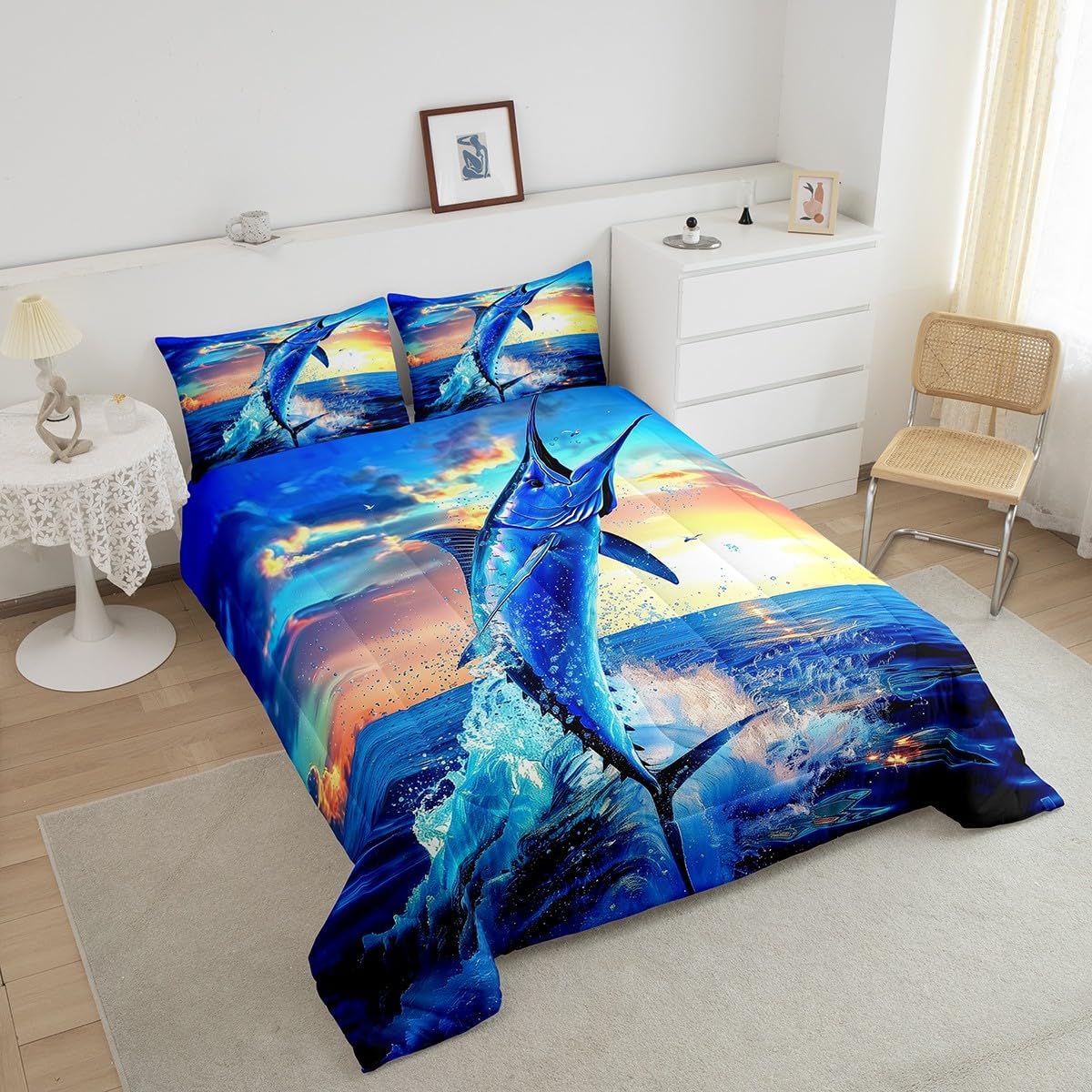 Feelyou Kids Marlin Swordfish Comforter Set Queen Size Ocean Fish Bedding image 4