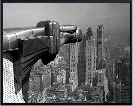 Vintage New York Building Photo - Cool Retro Deco Gift for NYC Fans - Goth Gothic Gargoyle Picture - Chic Home Apartment Decor Wall Art Decoration Poster for Office, Living Room, Bedroom - 8x10 Print
