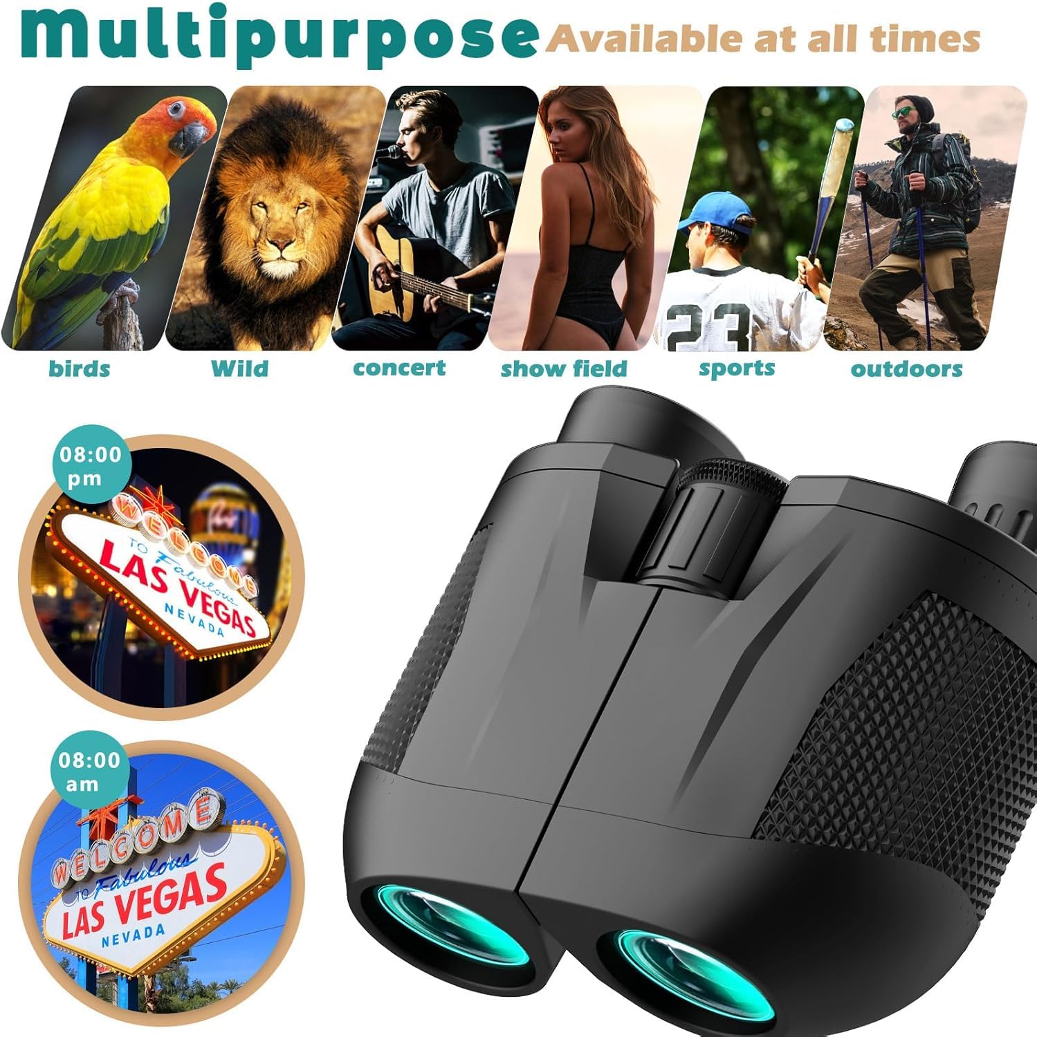 Binocolo 10x25, Binocolo Professionale, con Prisma BaK4 e Lente FMC, Alta potenza Binocolos Compatto,per Birdwatching, Escursionismo, Caccia, Visite, Teatro