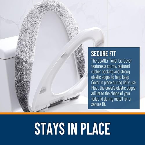Miniatura 4 de OLANLY Soft Microfiber Bathroom Toilet Lid Cover, Machine Washable Seat Covers, 17.5x15, Stays in Place Rubber Backing, Fits Most Round, Elongated