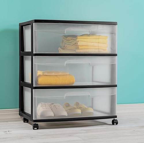 Miniatura 6 de Carrito con ruedas de 3 cajones, amplio almacenamiento de plástico transparente sobre ruedas, cajones de almacenamiento de plástico, para