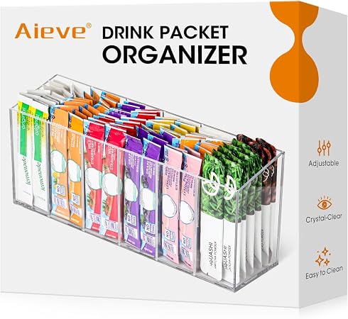 AIEVE Drink Packet Organizer, Water Drink Packet Holder with Removable