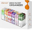 AIEVE Drink Packet Organizer, Water Drink Packet Holder with Removable Divider, Water Flavor Packet Organization Container for Kitchen Organizers and Storage (6 Compartments)