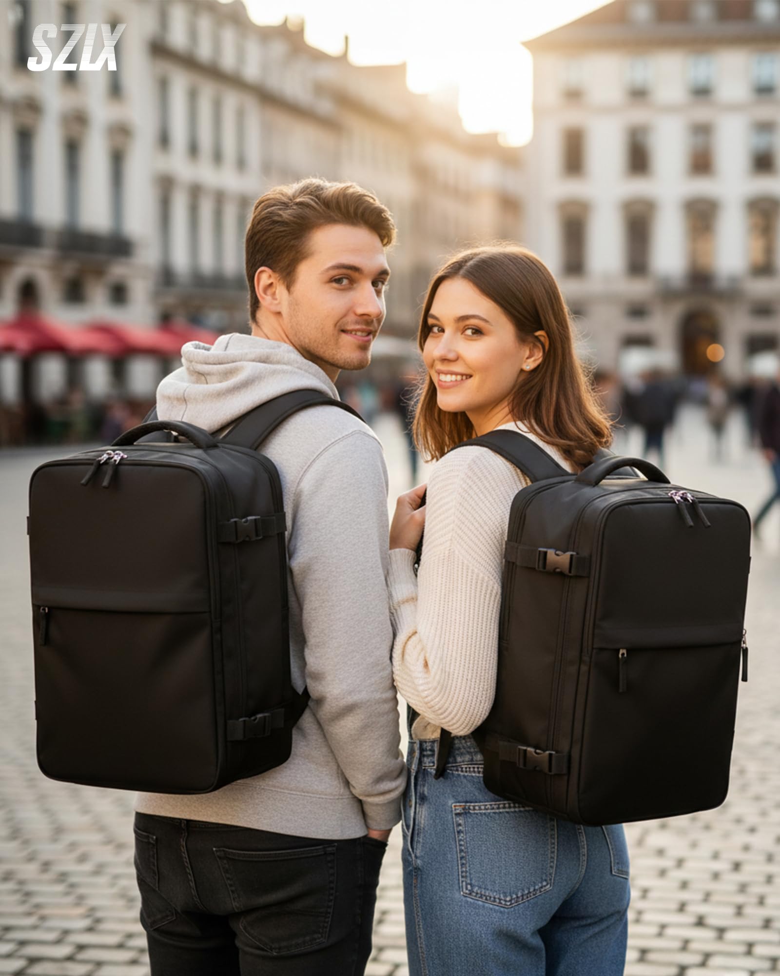 SZLX Sac à Dos Voyage Babine Sous Vide avec Pompe 40x30x20 Bagage Cabine 40x20x25 Sous Vide pour Ryanair Wizz air Easyjet Bagage à Main Femme Homme avec Compartiment Chaussures,Valise Sous Vide