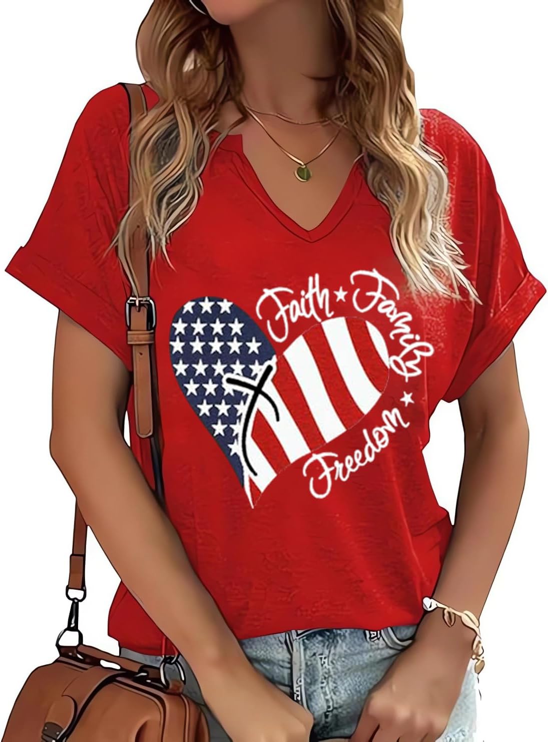 PUCKOLITY American Flag Patriotic T-Shirt Women 4th of July Shirt USA Flag Stars Stripes Graphic Shirt Summer Casual Tops