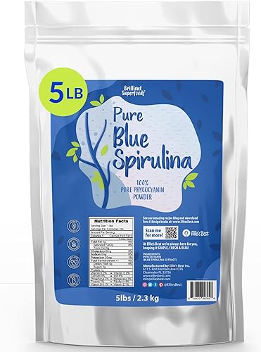 Ellie's Best Polvo de espirulina azul Suplemento superalimenticio 100% puro Colorante alimentario natural azul brillante Extracto de agua pura (5