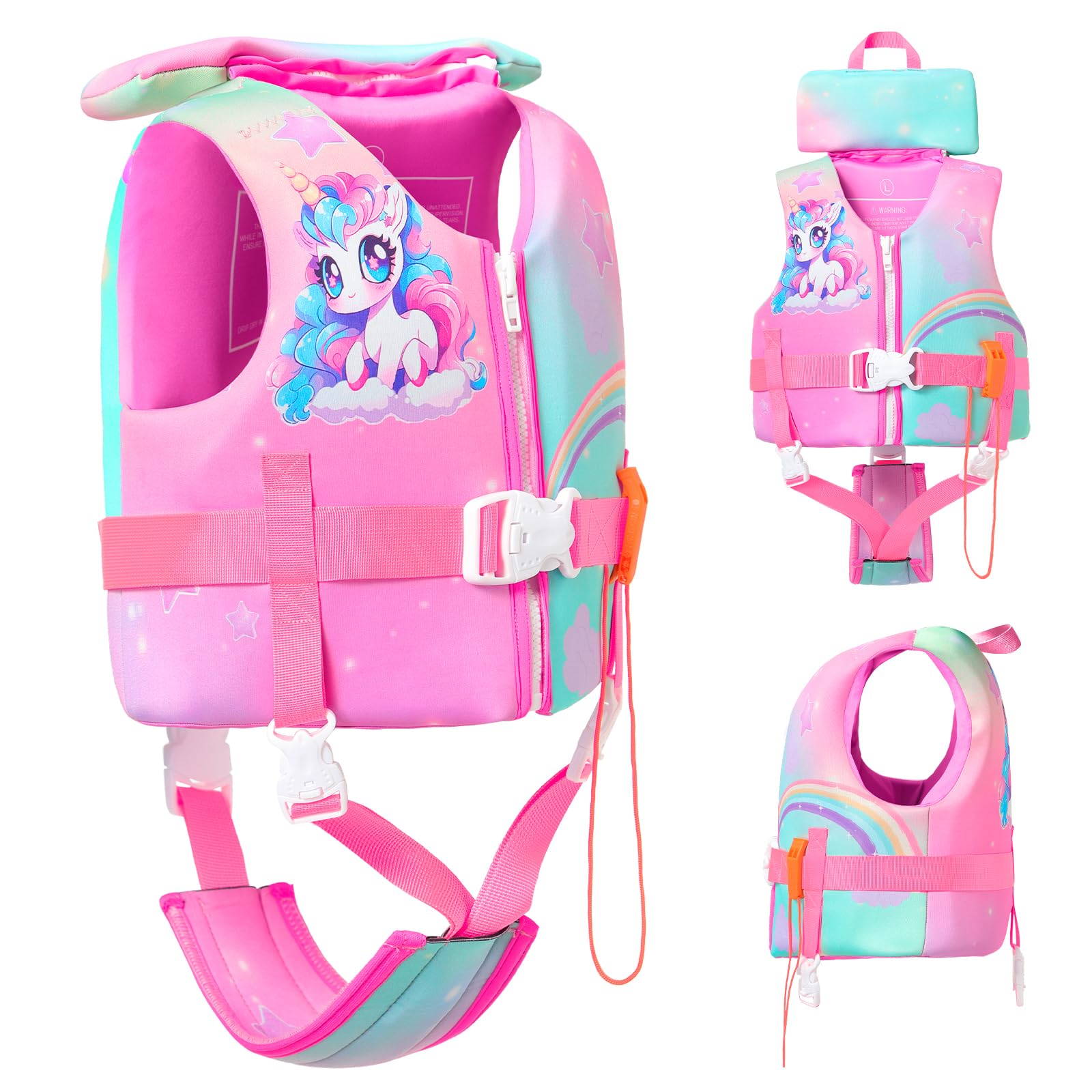 toddler swim vest, toddler life jacket 20-80 lbs boys & girls, kids floaties swimming jackets for 1 2 3 4 5 6 7 years with detchable head support &grab handle