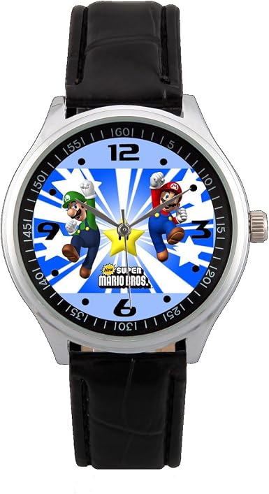 Super Mario Bros. rotondo in pelle nera da orologio Limited Edition :  Amazon.it: Orologi
