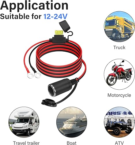 Miniatura 6 de GINTOOYUN Encendedor de cigarrillos hembra de automóvil de 12 V a terminal de anillo tórico, enchufe de encendedor de cigarrillos con fusible de