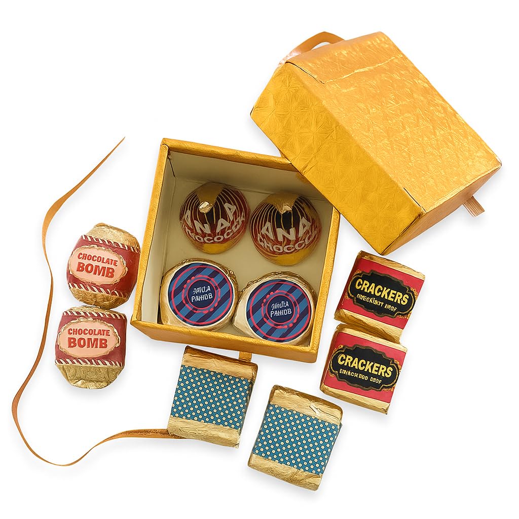 Hitvik Chocolate Gift Pack for Diwali | Assortment of Premium Chocolates | Cracker Shape Chocolates, Firki Jamin Chakkr, Sutli Bomb Fireworks (100gms)