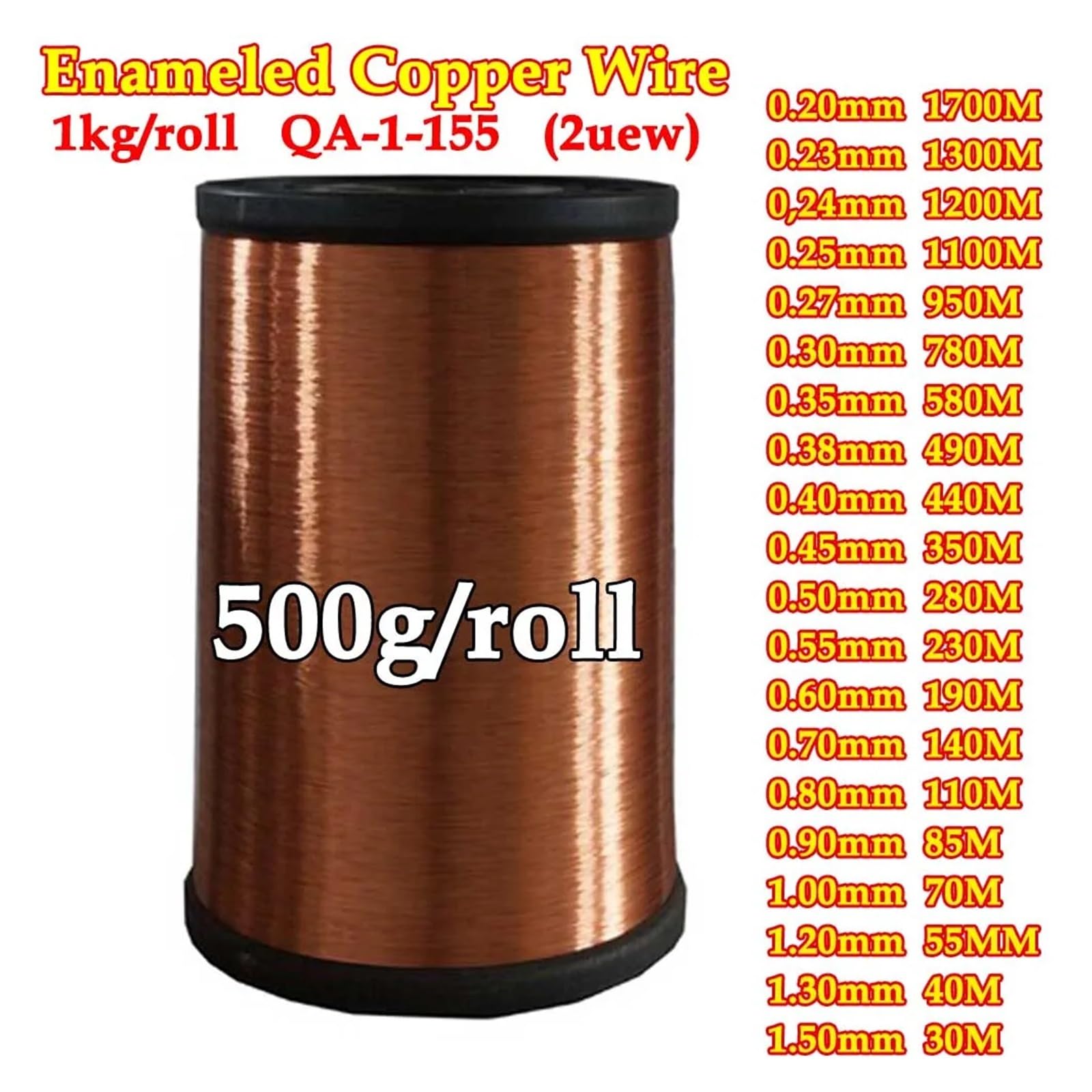 0,20-1,50 mm Qa-1-155 2UEW Drut miedziany, drut magnetyczny, emaliowany, cewka nawojowa z drutu miedzianego(0.40mm 440m)