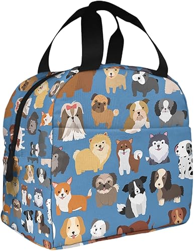 Zoczos - Linda lonchera aislada para perros, juego de cachorros con dibujos animados, mamíferos domésticos, pastor, reutilizable, con cremallera,