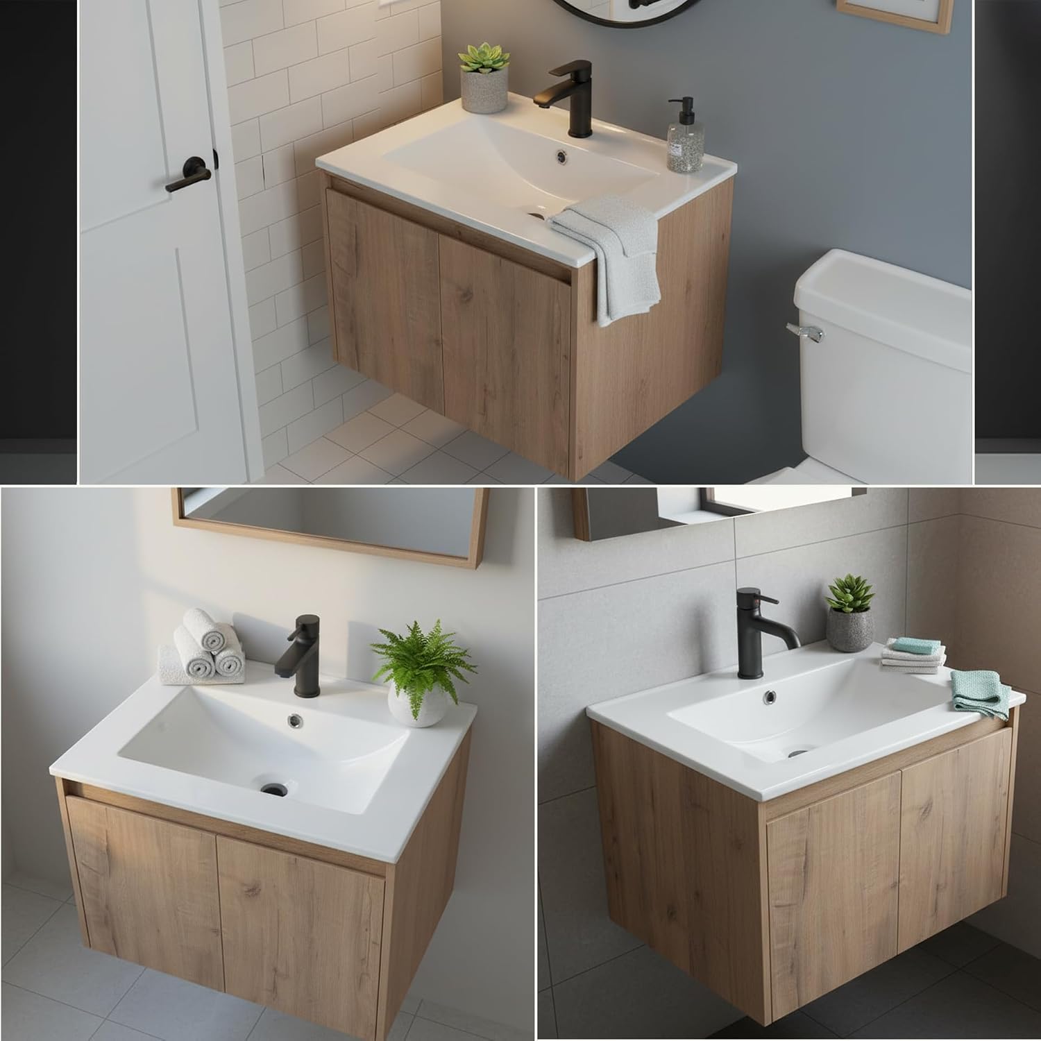 MORVANO 24" Bathroom Vanity with Ceramic Sink, Wood Vanity with Sink,Soft Closing Doors,Wood Storage Cabinets,Floating Vanity with Sink for Small Space,Apartment,Farmhouse