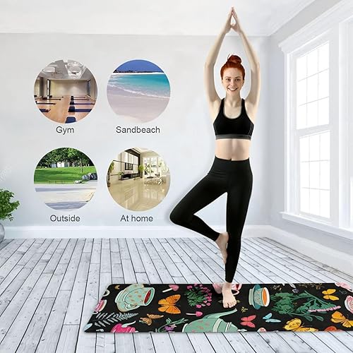 Miniatura 8 de Vintage Tea Sets Pattern Yoga Mat with Bag Included, Non Slip Fitness Workout Mat, Foldable Suede Rubber Yoga Mat for Yoga Pilates and Fitness,
