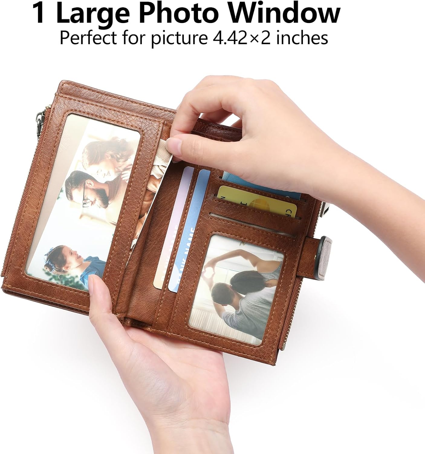 GOIACII Womens Wallets RFID Blocking Leather Trifold Clutch Wallet Credit Card Holder Ladies Purse 3 ID Windows Brown - Image 3