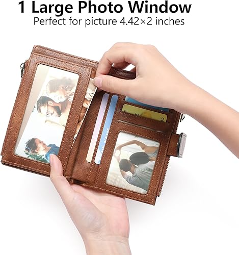 Miniatura 3 de GOIACII - Carteras para mujer con bloqueo RFID para tarjetas de crédito y 2 bolsillos con cremallera, cartera de cuero con 3 ventanas para