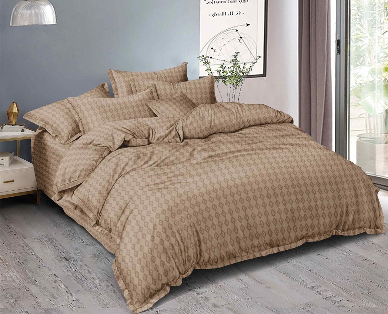 MORADO Premium Glace Cotton Geometric Design Duvet Cover - Single, Brown Color with Zipper-image-30