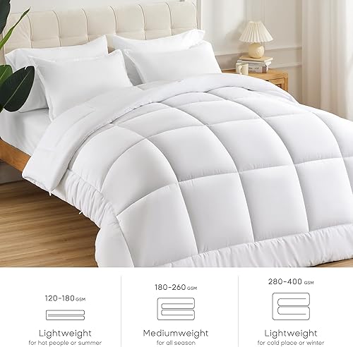 Vista 4 de Sonive Edredón tamaño matrimonial/queen, edredón acolchado para todas las estaciones, relleno de edredón alternativo de microfibra suave, esponjosa