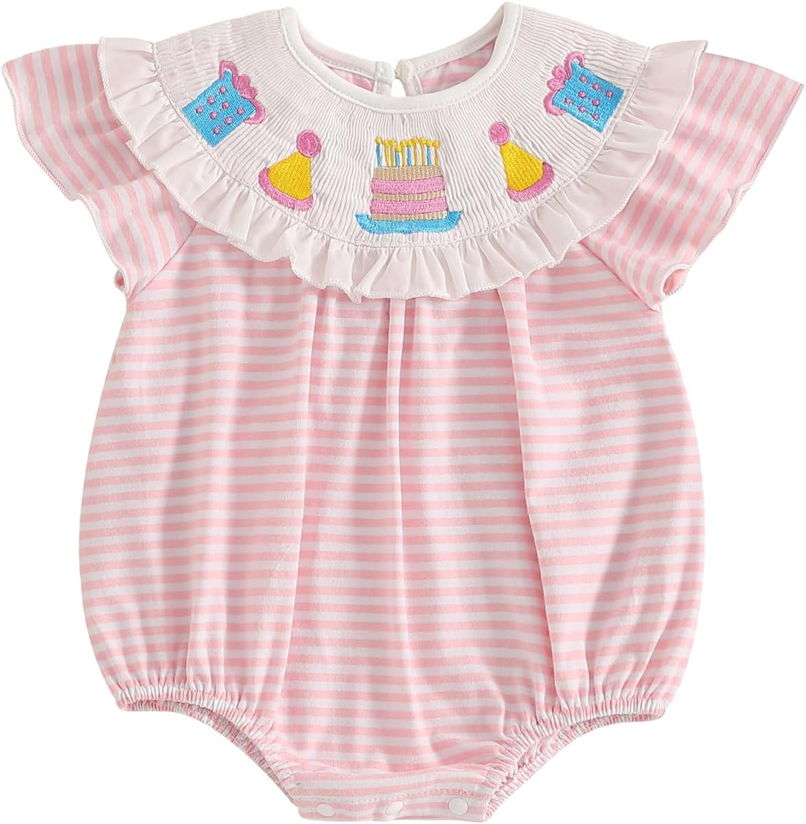 Amiblvowa Baby Girl 1st Birthday Outfit Sleeveless Embroidery Smocked Romper Bodysuit First 1 Year Old Smash Cake Clothes