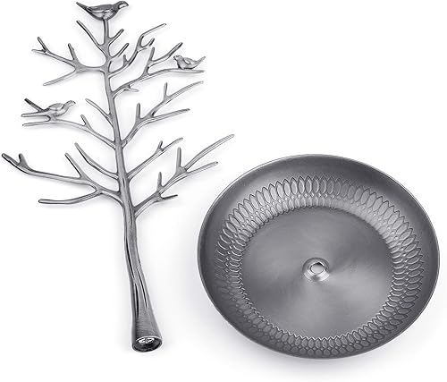 Miniatura 5 de Flexzion - Soporte para joyas, colgante de árbol de torre para colgar, ideal para brazaletes colgantes tobillera (plata)