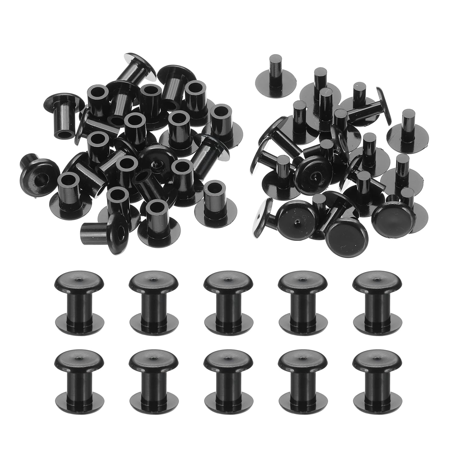 PATIKIL M5x8mm Plastic Binding Post, 24 Sets Plastic Chicago Screws Binding Screw Rivet Post Press-on Buckle for Leather Scrapbook Photo Albums, Black