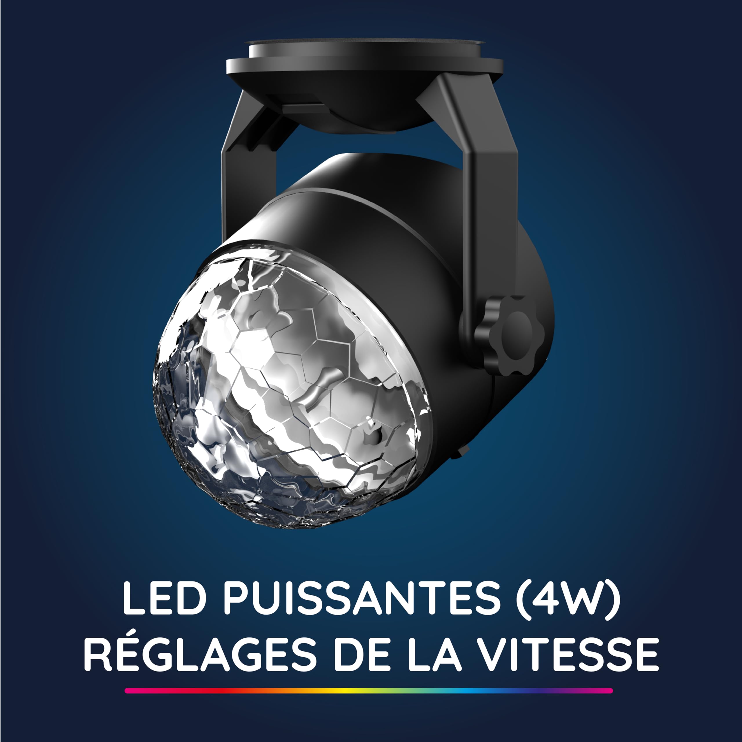R-MUSIC – DISCO BALL – Boule Disco + Télécommande – Rotation 180° – Lumière de scène, 6 motifs animés au rythme du son – Effet de lumière LED RGB – Accrochage par ventouse – Pour Fête, DJ, Bar, Club