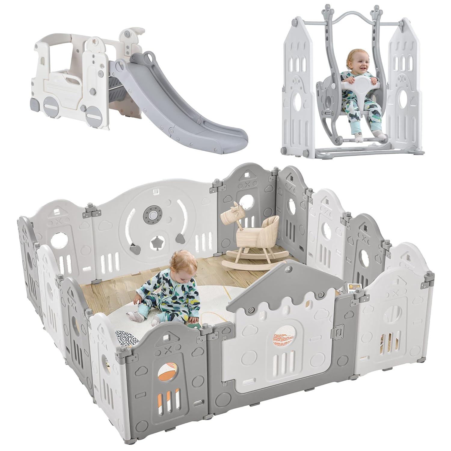 Veemuaro Foldable Baby Playpen, Portable 16Panel Baby