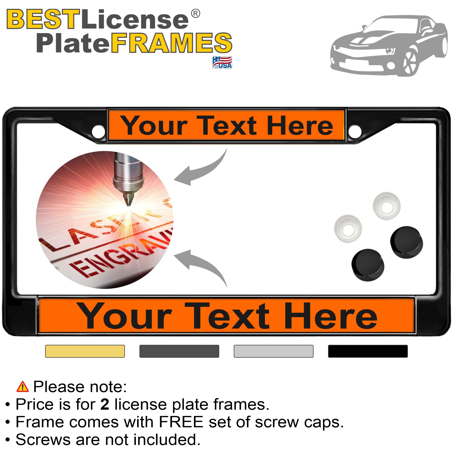 Custom Personalized Metal Laser Engraved Car License Plate Frame with Free caps - Picture 118 of 132